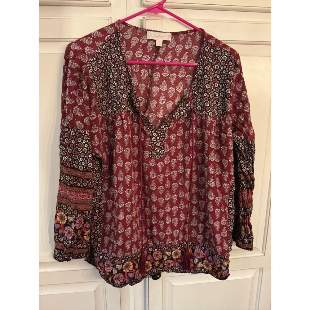 Weekend by Suzanne Betro Peasant Top Sz 1X Boho Tassels